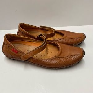 Pikolinos Leather Driving Mary Jane Shoes Hook & Loop Perforated Brown Sz 9